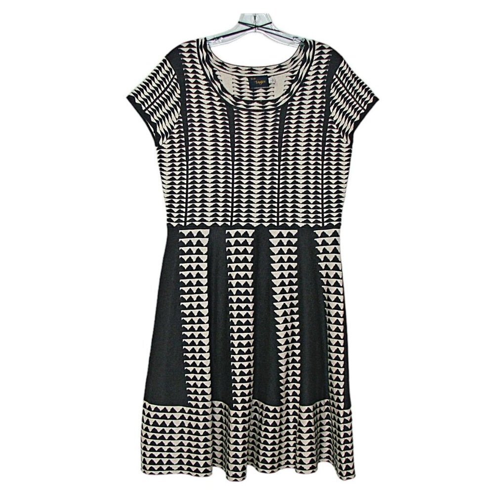 Just... Taylor Fit and Flare Dress Womens Large Tan Gray Geomatics Print Career